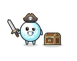 the snowball pirate character holding sword beside a treasure box vector