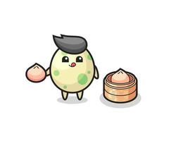 cute spotted egg character eating steamed buns vector