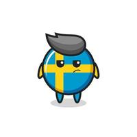 cute sweden flag badge character with suspicious expression vector