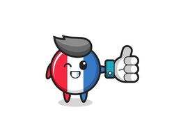 cute france flag badge with social media thumbs up symbol vector