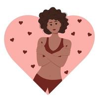 Black woman hugging herself. Love yourself concept. vector