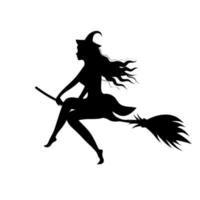 Witch silhouette flying on a broom. vector
