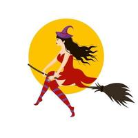 Witch flying on a broom opposite the moon. vector