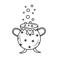 Boiling cauldron of potion for Halloween in doodle style. vector