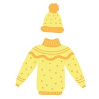 Sweater and hat with a beautiful pattern for winter and autumn. vector