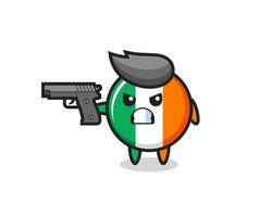 el lindo personaje de la insignia de la bandera de irlanda dispara con una pistola vector