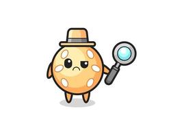 la mascota de la linda bola de sésamo como detective. vector