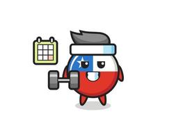 chile flag badge mascot cartoon doing fitness with dumbbell vector