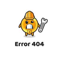 error 404 con la linda mascota de la moneda dólar vector
