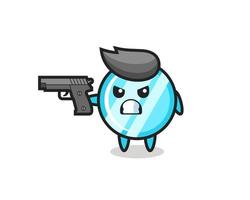 the cute mirror character shoot with a gun vector