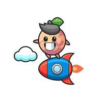 pluot fruit mascot character riding a rocket vector