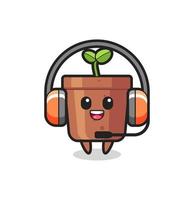 Cartoon mascot of plant pot as a customer service vector