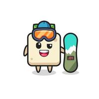 Ilustración del personaje de tofu con estilo snowboard vector