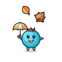 cartoon of the cute blueberry holding an umbrella in autumn vector