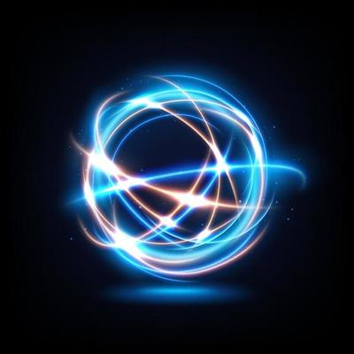Abstract Multicolor Swirl Line of Light, isolated on dark background. Vector Illustration