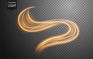 Abstract gold wavy line of light with a transparent background, isolated and easy to edit. Vector Illustration