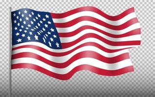 Waving Flag of the United States of America On Transparent Background. American Flag for Independence Day. Vector EPS10