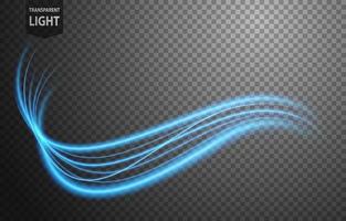 Abstract blue wavy line of light with a transparent background, isolated and easy to edit. Vector Illustration