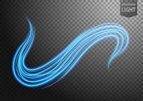 Abstract blue wavy line of light with a transparent background, isolated and easy to edit. Vector Illustration