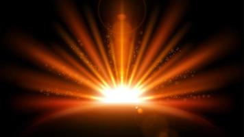 Orange Rays with Lens Flare isolated on Black Background. Widescreen Resolution Vector Illustration