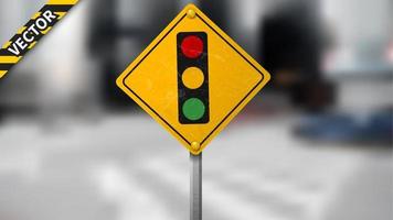 Traffic light signal road sign on blurred traffic background, isolated and easy to edit. Vector Illustration