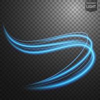 Abstract blue wavy line of light with a transparent background, isolated and easy to edit. Vector Illustration