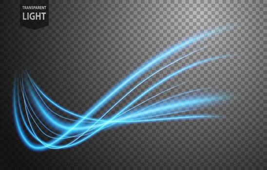 Abstract blue wavy line of light with a transparent background, isolated and easy to edit. Vector Illustration