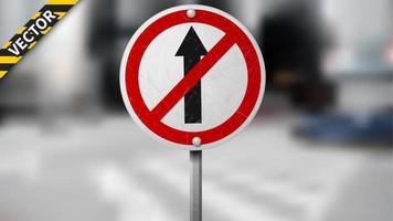 No Straight traffic sign, road sign on blurred traffic background, isolated and easy to edit. Vector Illustration