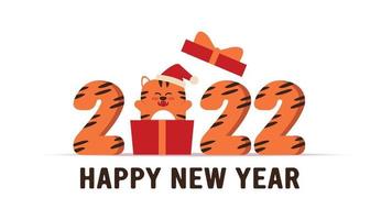 Tiger is the Chinese symbol of the New Year 2022. Happy New Year. 2022. Card design, greeting card invitation with tiger hair texture. New Year banner for congratulations. Vector illustration.