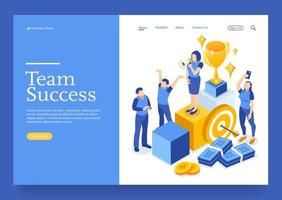 Win isometric winner business success and achievement concept with characters Premium Vector