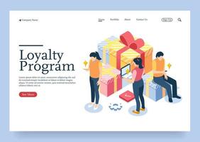 Digital design isometric concept set of 3d icons for loyalty program with characters Premium Vector