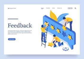 Feedback or rating concept banner with characters isometric concept Premium Vector