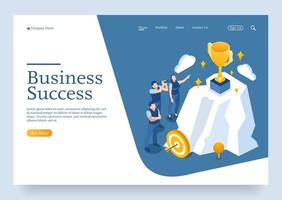 Website template landing page isometric concept young entrepreneurs start up project successful Premium Vector