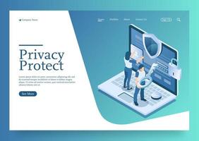 Protect data and confidentiality safety and confidential data protection concept with character Premium Vector