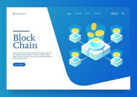 Vector isometric blockchain concept background with blocks and coins Premium Vector