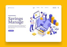 Isometric businessman putting a coin into a piggy bank save money concept manage money and finance Premium Vector