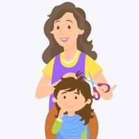 linda niña en peluquería vector