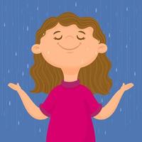 Happy young girl under the autumn shower vector