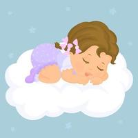 niña durmiendo en una nube vector