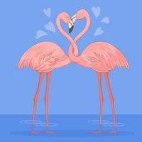 dos flamencos rosados enamorados formando un corazón vector