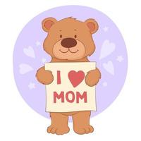 feliz dia de la madre, osito de peluche bebe vector