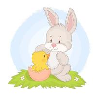 Happy easter holiday. bunny and duck. vector