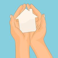 Hands holding a paper house vector