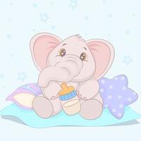 flat cute elephant on a soft pillow vector