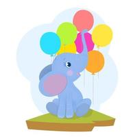 Little elephant sitting on the grass with balloons in the background vector