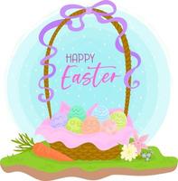 Easter eggs in basket in the field vector