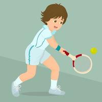 Little boy enjoying a game of tennis with a racket and ball vector