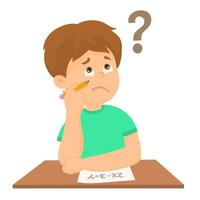 Child at his desk solving a math problem vector