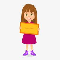 Girl holds a small sign in her hands vector