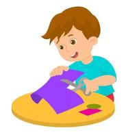 Preschool boy trimming paper figures vector